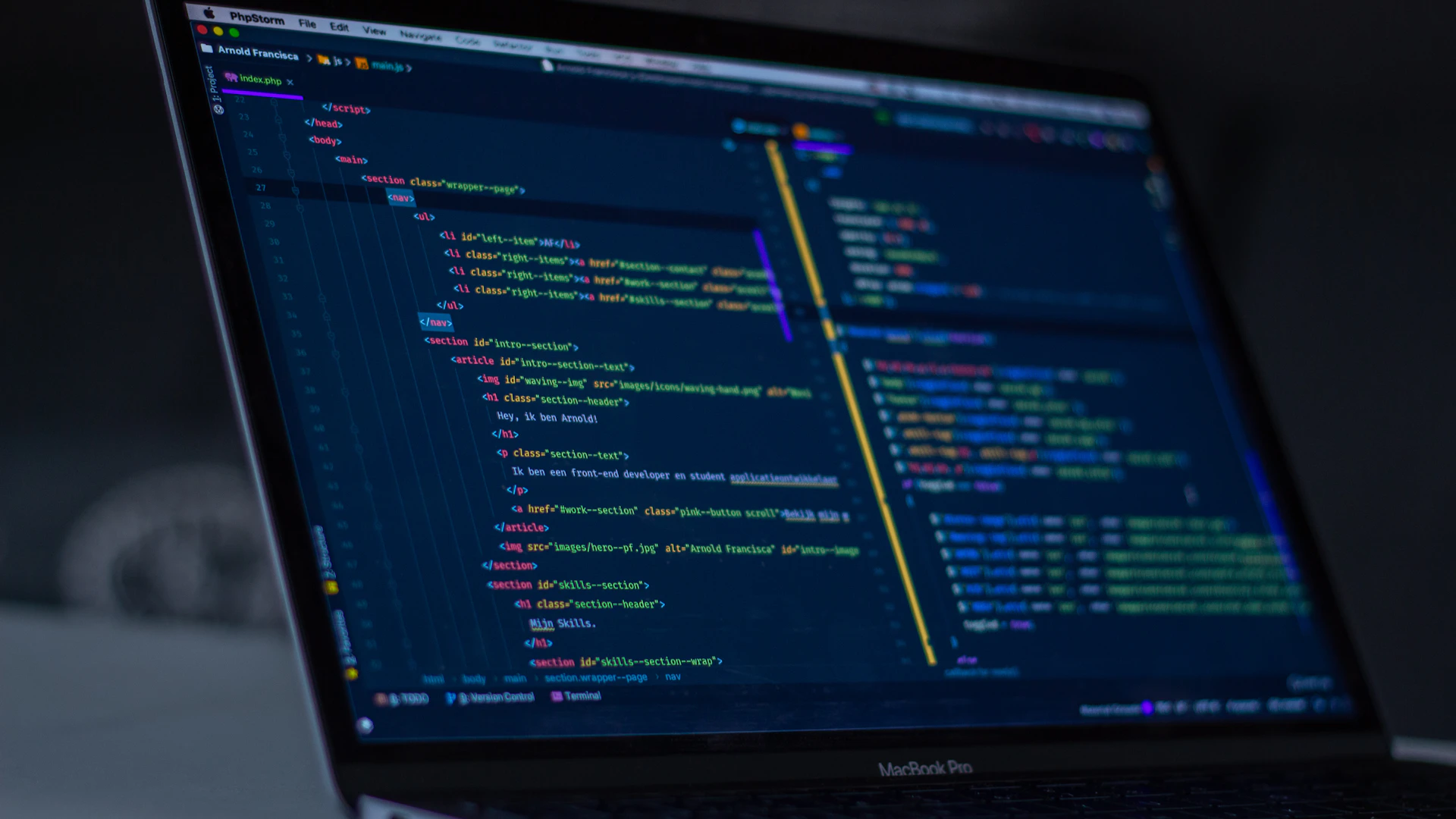 Full stack web development environment with modern Next.js and code editor displays